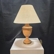 1970's Vintage Danish Solid Wood Table Lamp with Ruffle Shade 18"Dx26"