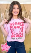 100 Days Pink Smiley Teacher Graphic T-Shirt