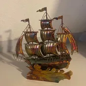 11.75" Vtg Metal Sailing Ship, Motion Musical--SP