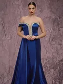 MNM Couture Q2414 – Plunging Mermaid Evening Gown with Crystal Trim