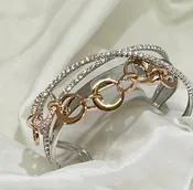 18k Rose &amp; White Gold Oro Trend Italian Diamond Bangle/ Bracelet.