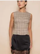 Beige Plaid Bustier Top