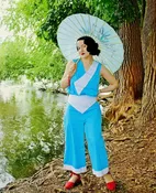 1930s Deco Beach Pyjama Pullover- Berry Blue