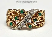 14K Two-tone Gold Ring-Diamonds and Emeralds