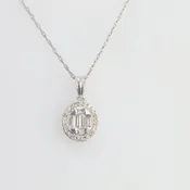 0.40 CTW Round & Baguette Diamond Oval Halo Necklace Pendant – 10K White Gold