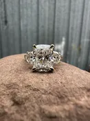 14K Lab Grown Diamond Cushion with Half Moons Three Stone Engagement Ring — Blueground
