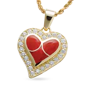 Coral Heart Pendant with Pavé