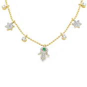 0.06 ct Emerald Oval 0.56 ctw White Diamond 14K Yellow Gold Necklace