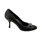 Gucci Vintage Black Pebbled Leather Bamboo Horsebit Pumps