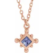 Natural Princess Cut Tanzanite Bezel-Set beaded Pendant