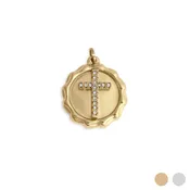 18K Gold PVD Stainless Steel Stone Cross Pendant