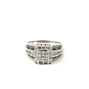 14kt White Gold & Diamond Cluster Ring Princess Channel Center