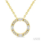 1/10 Ctw Baguette and Round Cut Diamond  Circle Shape Fashion Pendant With Chain in 10K Yellow Gold