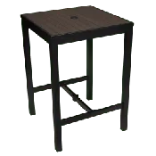 Aluminum Outdoor Bar Table in Black Finish and Dark Walnut Faux Teak