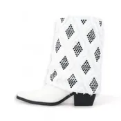 Gram Glam White Denim Boot and Black Crystal Diamonds