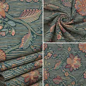 Ashoo Vintage Floral Stripe Teal Multi Polyester Fabric