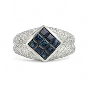 14k White Gold 1.25ctw Princess Sapphire Pave Diamond Ring 0.85ctw G SI1 sz 7.5