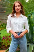 3D Flowers Crop Andie Shirt - White