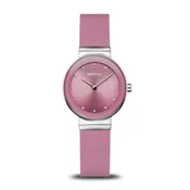 BERING Classic Polished Silver 29mm Pink Sunray Dial Women's Watch 10129-909