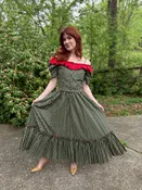 50s Green Red Cotton Print Sundress Jacket Set