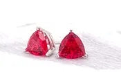 14K Lab Ruby Trillion 3 Prong Basket Stud Earrings