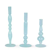 Glass Tabletop Candle Holder, Set of 3, Lg is 13"H