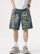 Men’s Distressed Graffiti Denim Shorts