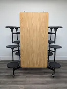 10ft Cafeteria Lunch Table w/ Stool Seat, Black Frame, Woodgrain Top, Black Seat, Adult Size (RF)