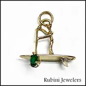 14Kt Gold 3D SUP Paddler with Emerald Pendant - Call for Pricing