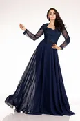 Abby Paris 96044W Size 18W Navy Lace Long Sleeve A Line Mother Of Dress Formal Evening Gown Plus Size