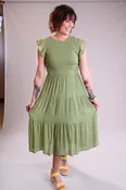 Blu Pepper Smocked Tiered Dress with Flutter Sleeves