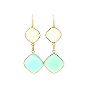 14K Gold Blue Chalcedony and Moonstone Dangle Earrings