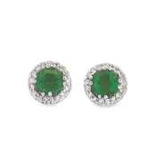 14 Karat White Gold 0.40 Carat Emerald and 0.13 Carat Diamond Halo Stud Earrings