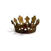 1.25" Tiny Santos Crown Antiqued Gold Red Rhinestone Fleur de Lis Motif