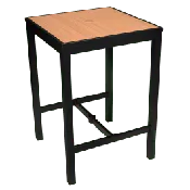 Aluminum Outdoor Bar Table in Black Finish and Faux Teak