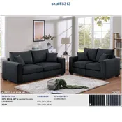 2pcs Black Sofa & Loveseat