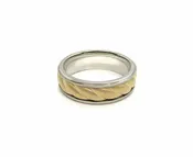 14K Two-Tone White & Yellow Gold ArtCarved Rope Wedding Band Ring