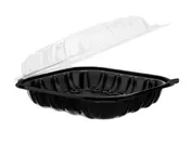 10.25" x 9" PP Hinged Container, Vented, Black Bottom and Clear Lid [150 pcs]