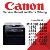 Canon imageCLASS MF4580, 4570, 4554, 4553, 4550, 4453, 4452, 4450, 4430, 4420, 4412, 4410, D550, 520 Service Manual and Parts Catalog