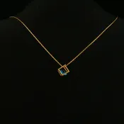 Geometric Cube Blue Gemstone Pendant Necklace in Yellow Gold