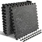 0.6 Inch Thick Gym Floor Mats, 6 Tiles Rubber Top with EVA Foam