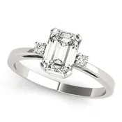 14K White Gold 3 Stone Emerald Cut Diamond Engagement Ring