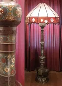 Antique Japanese Champlevé Elephant Floor Lamp with Sue Johnson Mica Lamp Shade