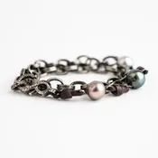 3 Tahitian Pearls with Leather and Chain. Finished with a Pave Diamond Lobster Clasp. Can be worn as a Bracelet or Necklace.