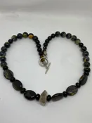 #31 Blue Tiger Eye, Herkimer Diamond, and Jet Necklace.