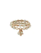 2-Piece Floral Charm Bracelet Set, Gold/Pearl