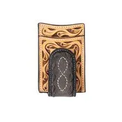 3D Brown Floral Tooled Money Clip Wallet with Black Roughout Clip