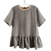 ADDISON BAY Size SMALL Tan/Navy Print Short Sleeve Peplum Polyester Blend TOP