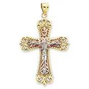 14KT Tri-tone Gold Diamond-cut Crucifix Cross Pendant D3653