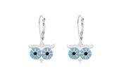 Blue Eye Owl Enamel White Gold Palladium Plating Girl's Leverback Earrings